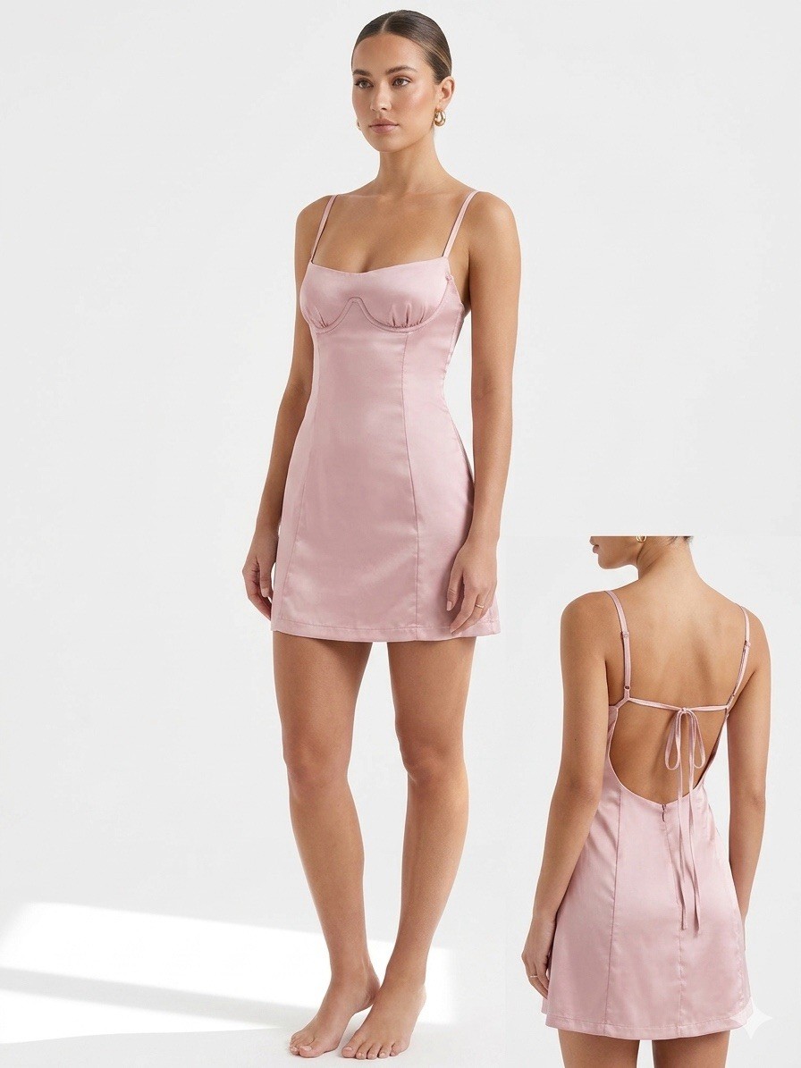 Emma Rose Pink Satin Corset Mini Dress XS Tie Back Sexy Aesthetic Chic Trendy
