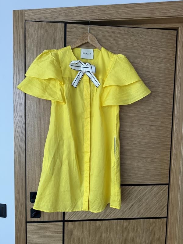 DANIELE CARLOTTA Yellow Ruffle Bow Dress IT 38 US 2 Designer Luxury Party