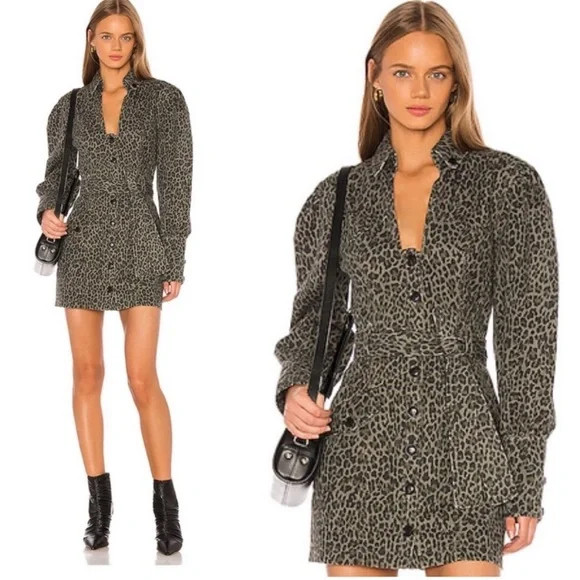 Marissa Webb Size 4 Mera Canvas Leopard Button Up Mini Dress