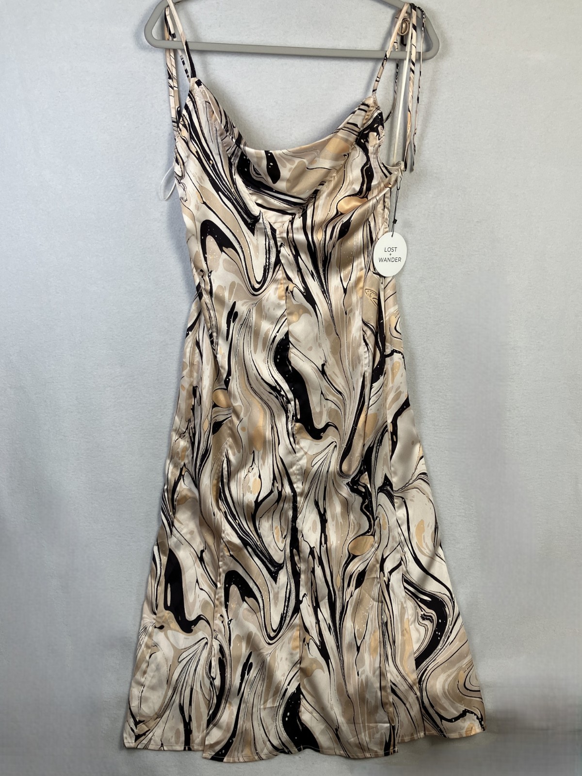 Lost + Wander Opulence Midi Slip Dress Women’s Size S Cream Multi Marble Print