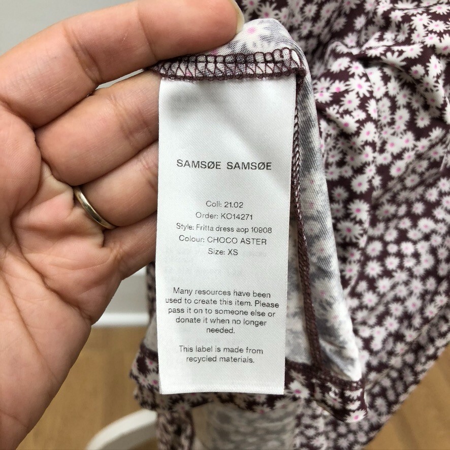 Samsoe Samsoe Fritta Dress Maxi Choco Aster Floral Micro Print Womens XS Retro