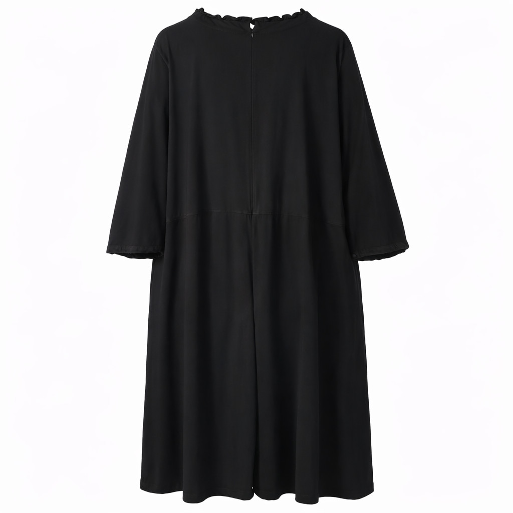 eShakti 6X Owl Embroidered Cotton/Spandex Dress Black Witchy Gothic Pockets 36W