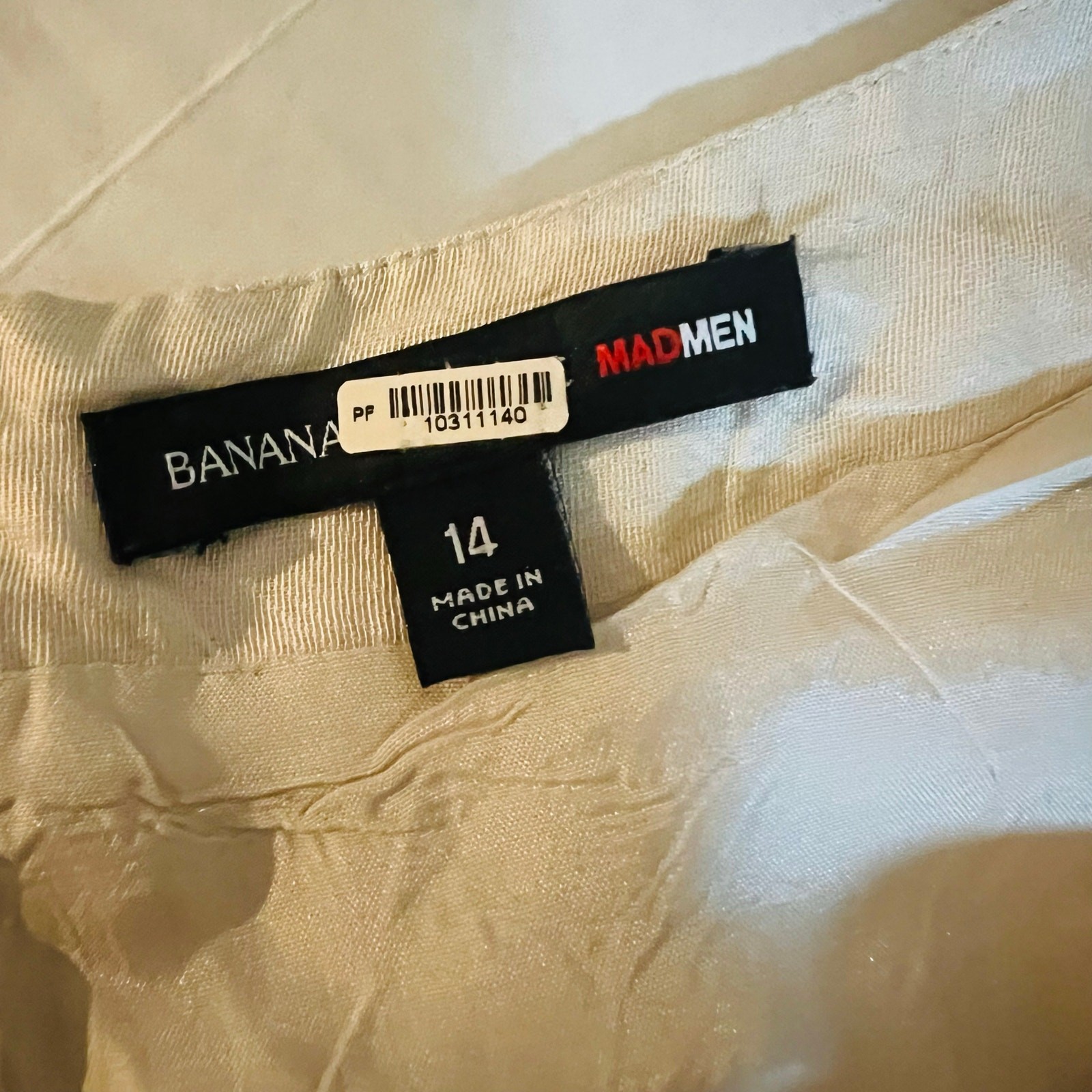 Banana Republic X Madmen Linen Blend Cowl Neck Belted Dress Size 14 Cream