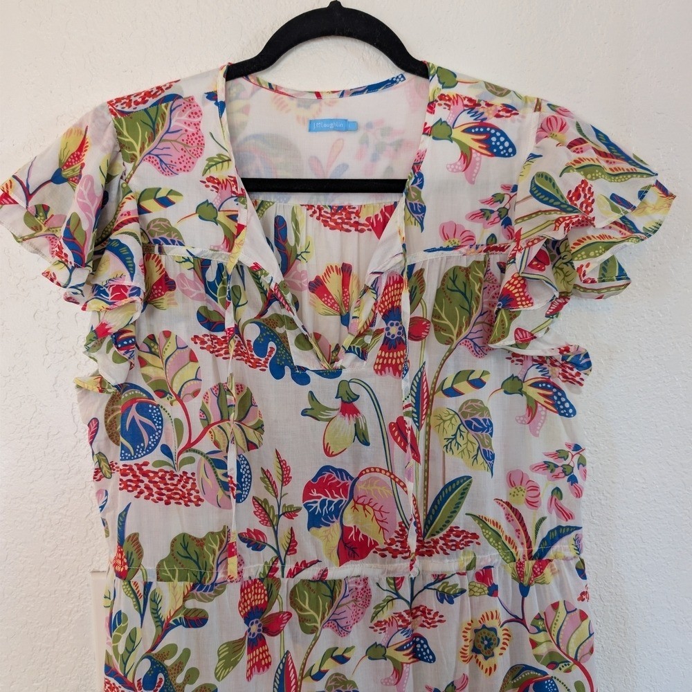 J.McLaughlin Fram Maxi Dress Neon Floral Flutter Sleeve Boho Resort Florida