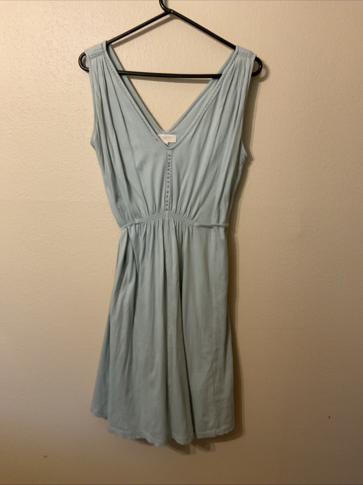 Synergy Soft Organic Cotton Sleeveless V Neck Smocked Waist Midi Dress Women’s M