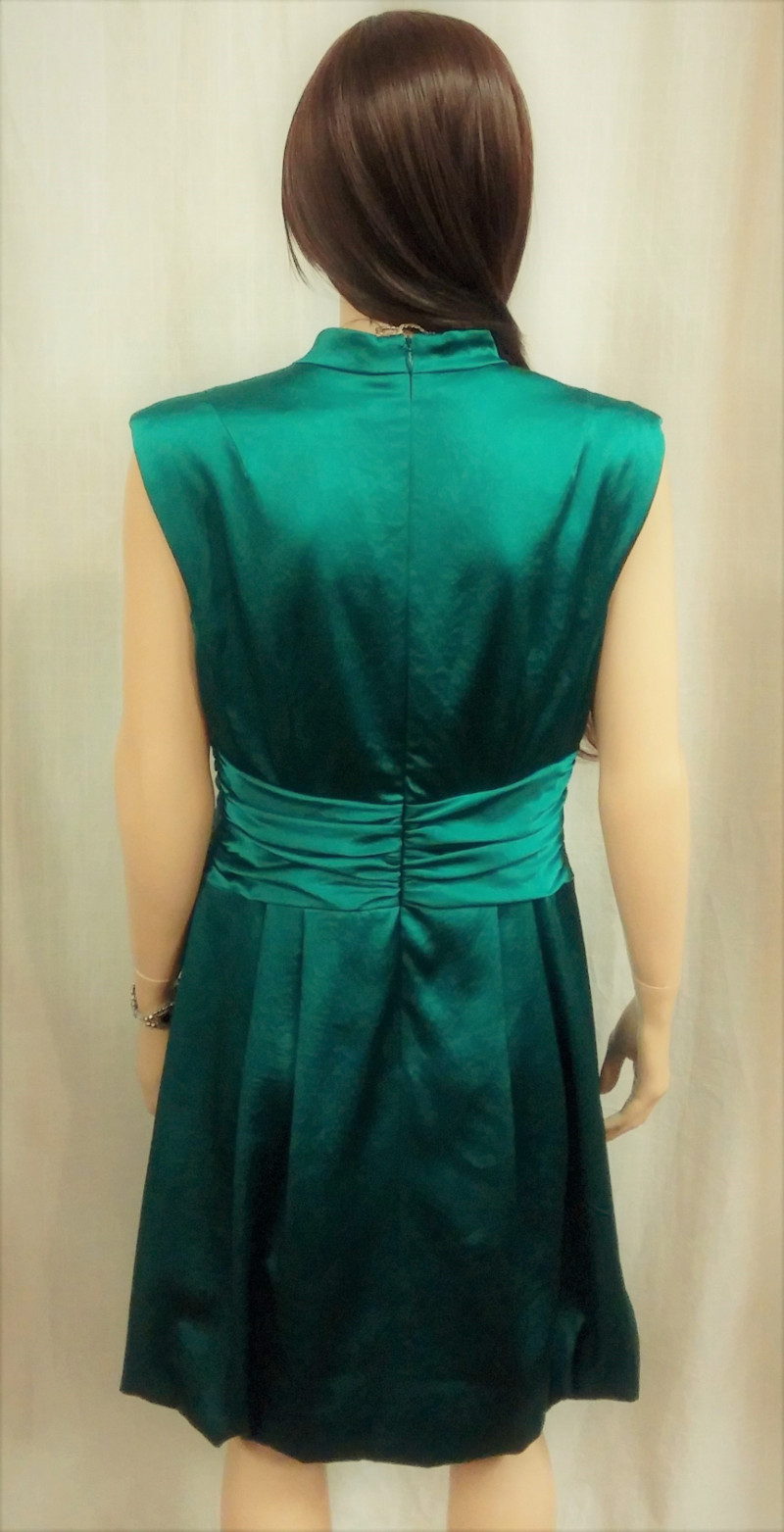 Nanette Lepore Chic Emerald Green Satin Cocktail Dress 10 Bubble Hem Party $348