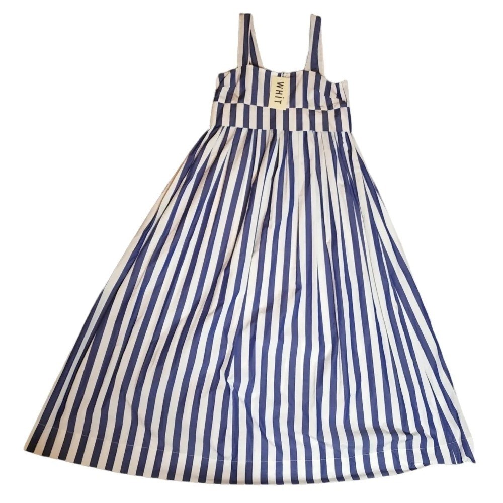 NWT WHiT Blue White Stripe Isabelle Cotton Sleeveless Maxi Dress Button Back S