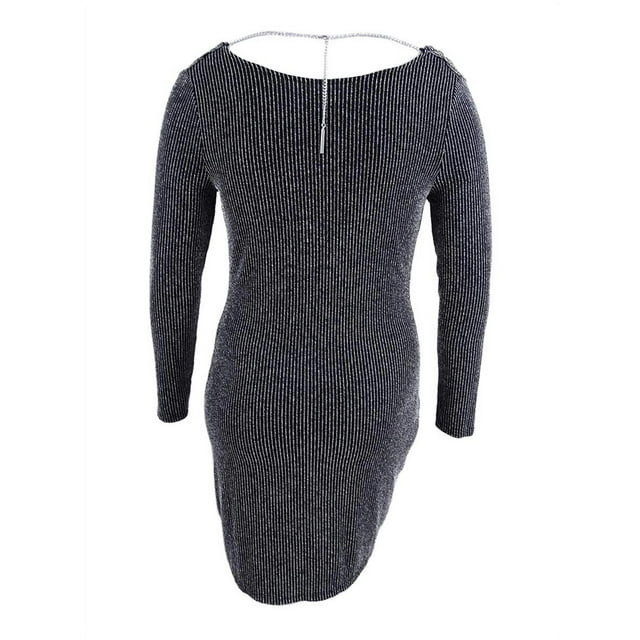 MICHAEL Michael Kors Petite Metallic Cowl-Neck Long-Sleeve Striped Sheath Dress