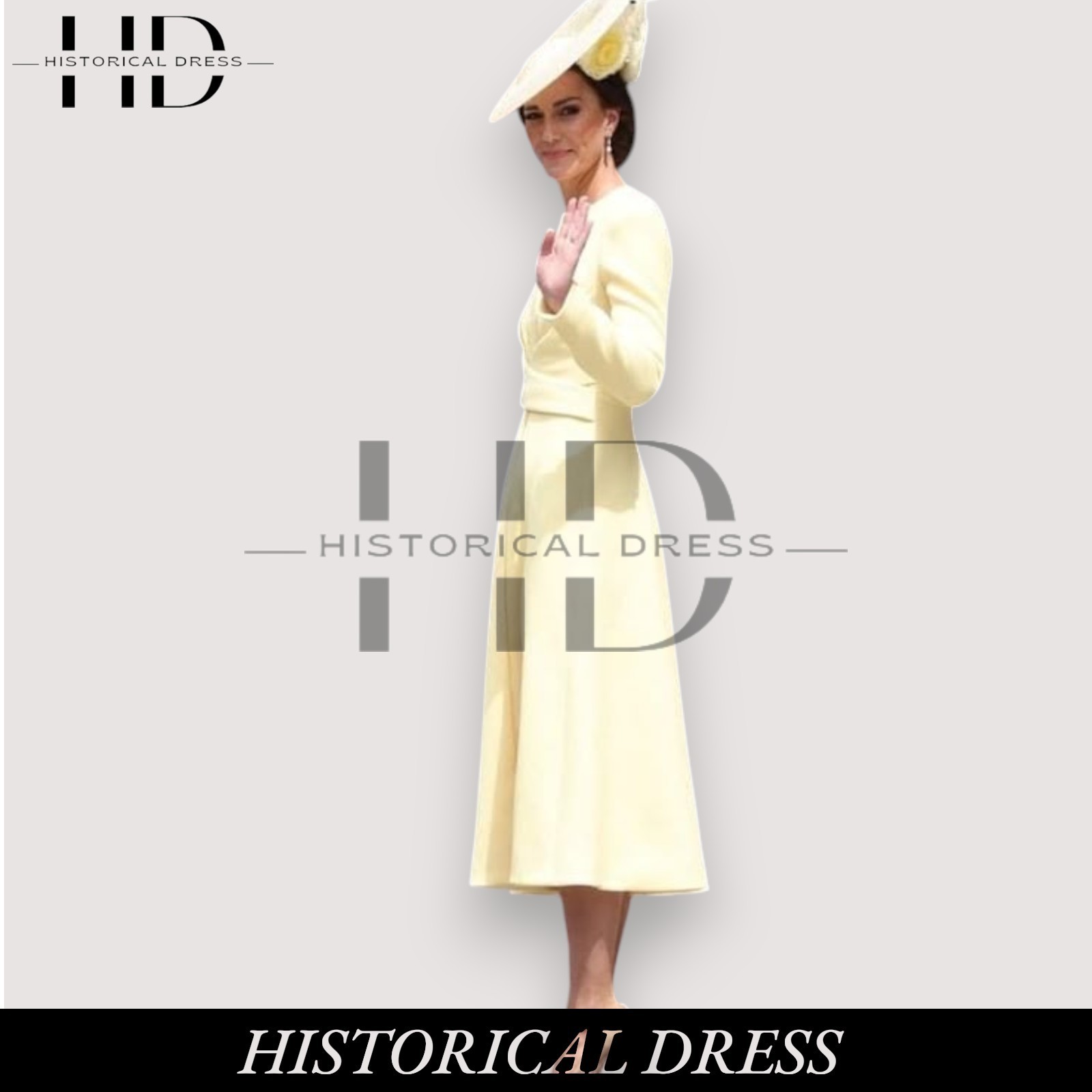Princess Kate Middleton Off-White Wool Coat Dress | Vintage Midi A-Line Gown