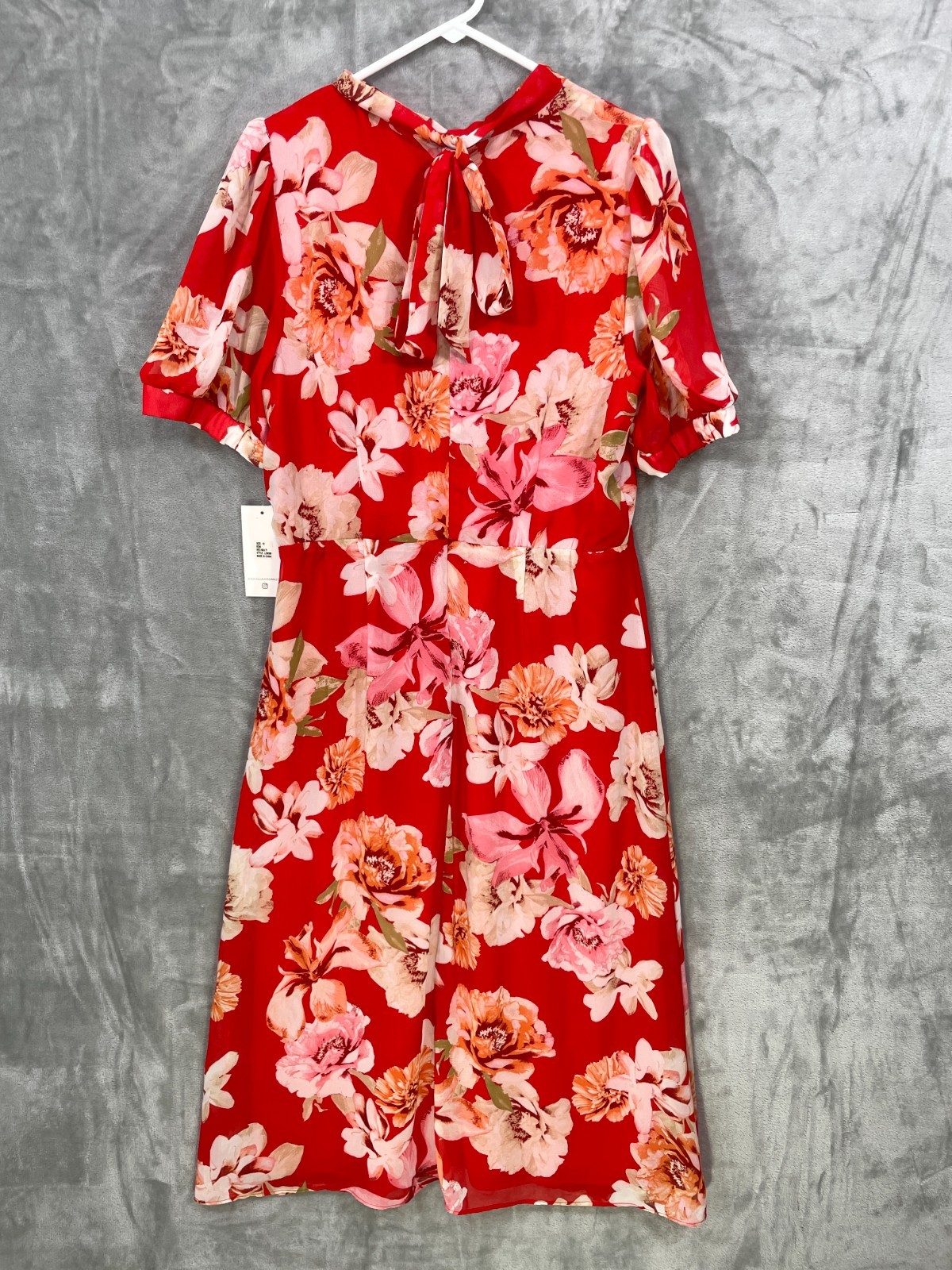 Julia Jordan Floral Print Puff Sleeve Mock Neck Midi Dress Size 12 Red Multi NWT