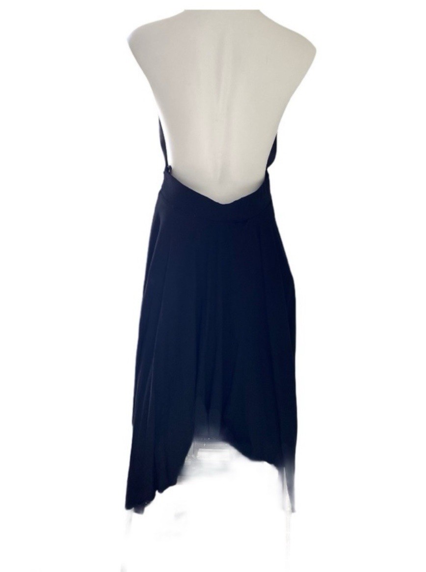 Black Boho Halter Midi Dress Beaded Necklace Chain Waist Festival Cocktail M