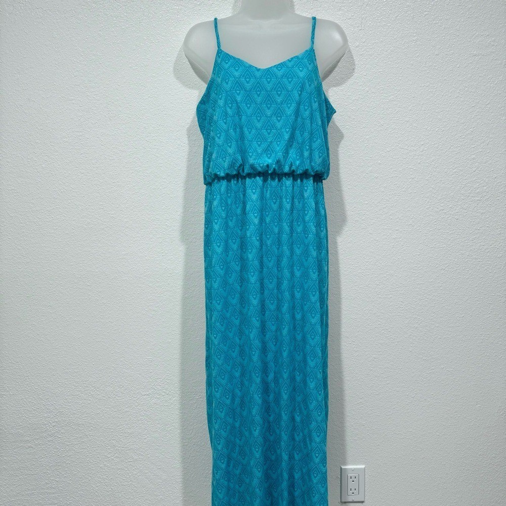 faded glory aqua blue teal tribal print sleeveless cami long maxi dress