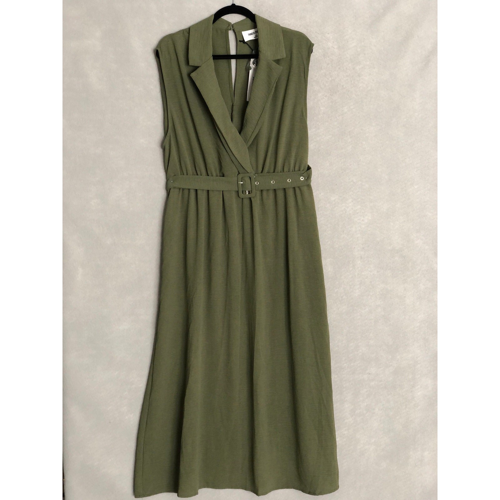 Inner Circle Maxi Dress Sleeveless Belted Cross-Front Olive Women’s 2X NEW