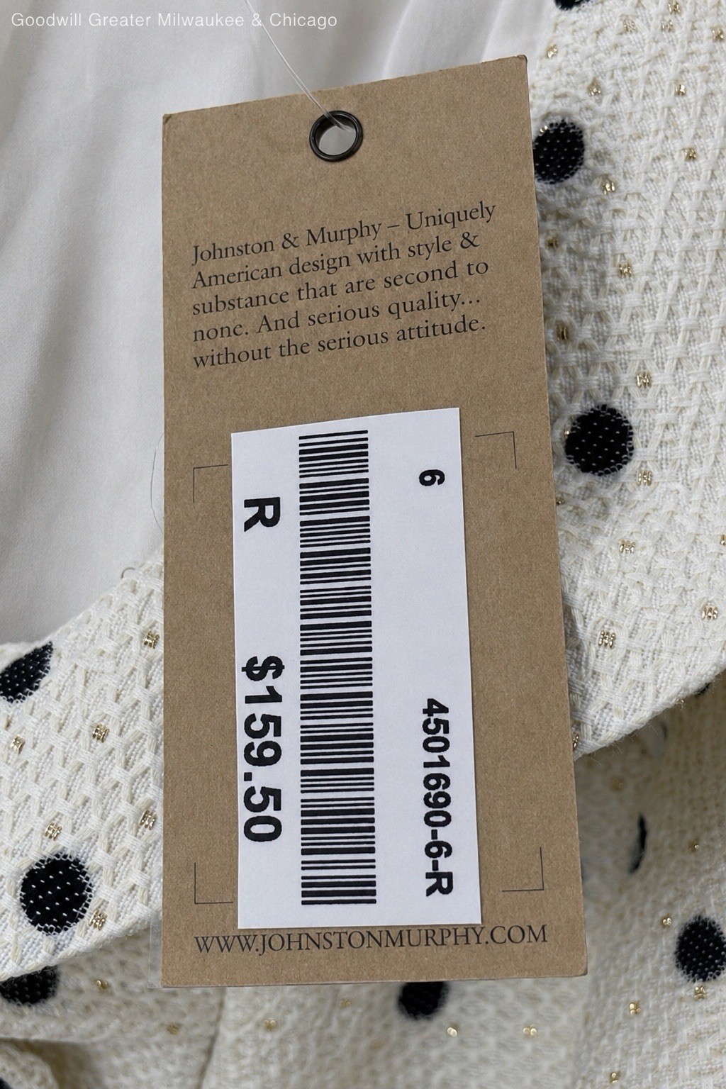 Johnston & Murphy Cream Black Mini Gold Polka Dot Fit and Flare Dress Size 6