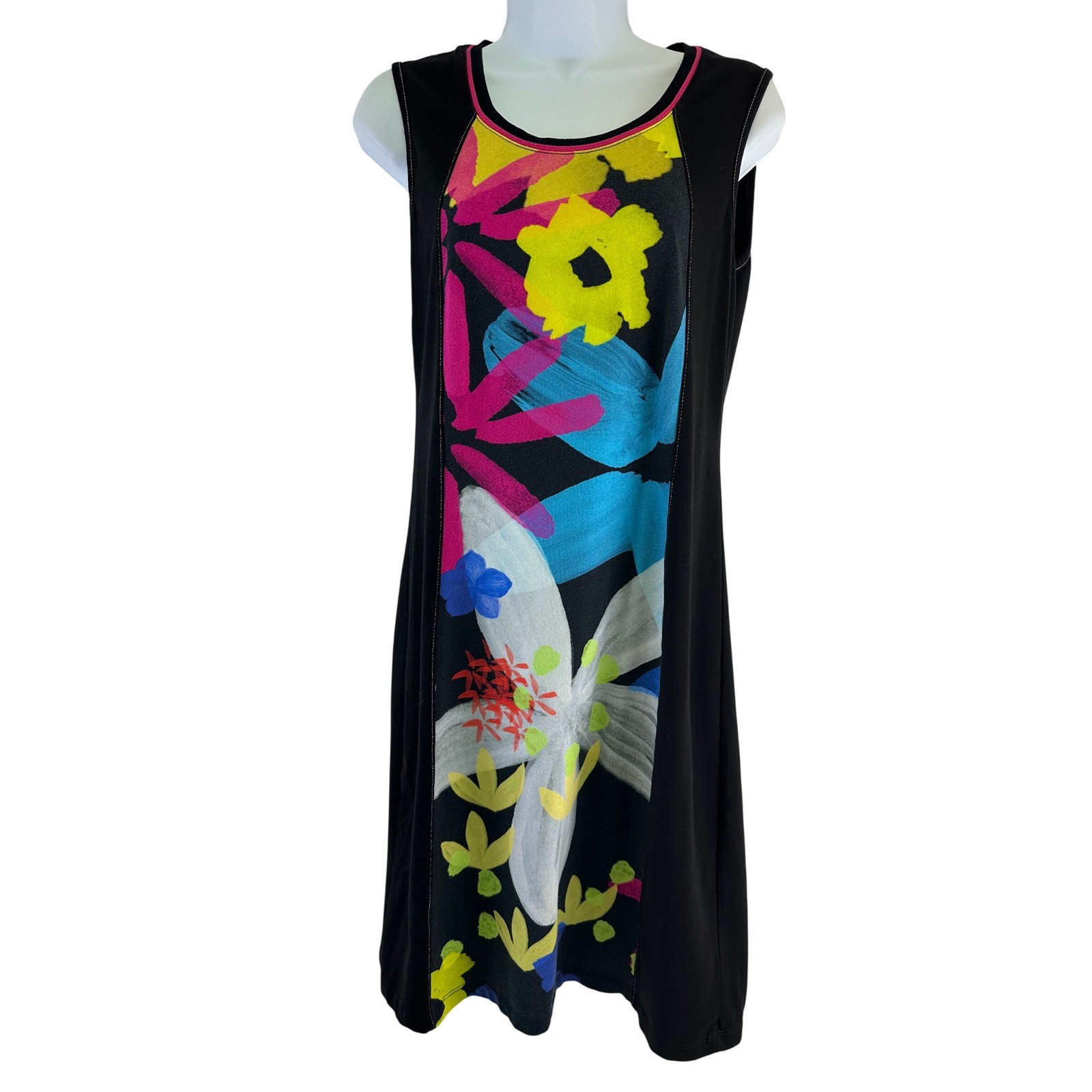 Simply Art Dolcezza Dress Floral Graphic Sleeveless Sheath Black Stretch Small