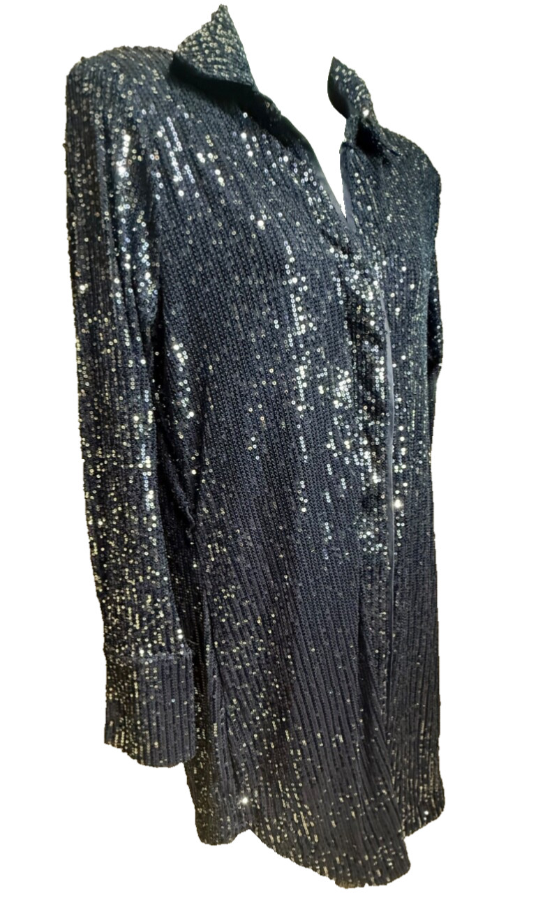 $69 Intempo Women’s-Sequin Button Up Dress-Navy Sparkly -Medium-New With Tag
