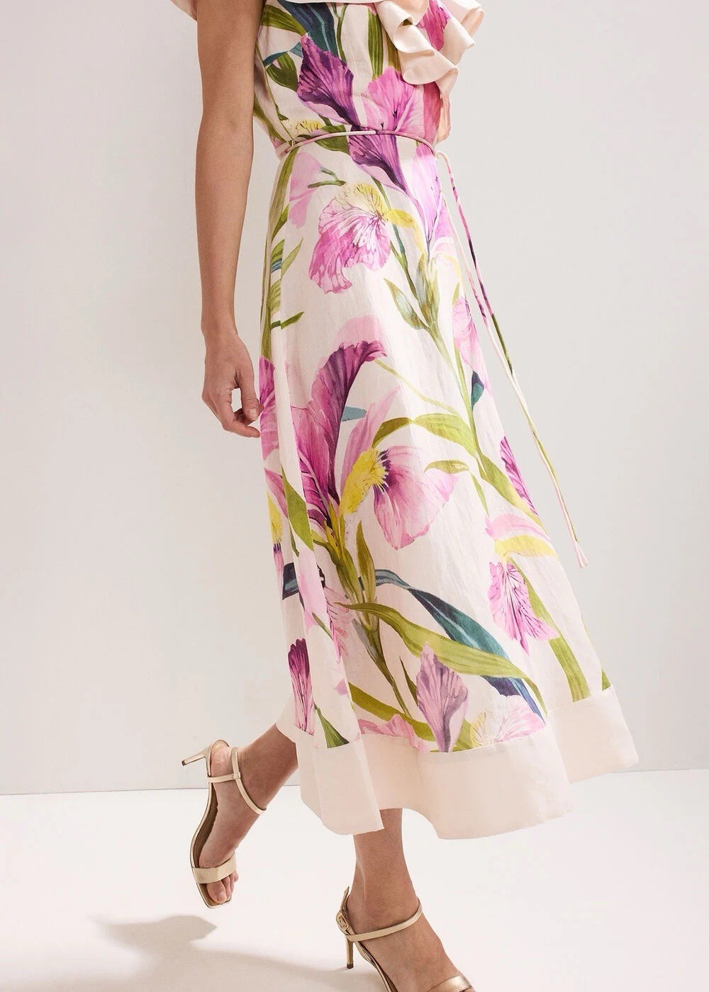 Phase Eight Matlida Floral Linen Ruffle Midi Dress. Multi Size 8. BNWT. RRP £179