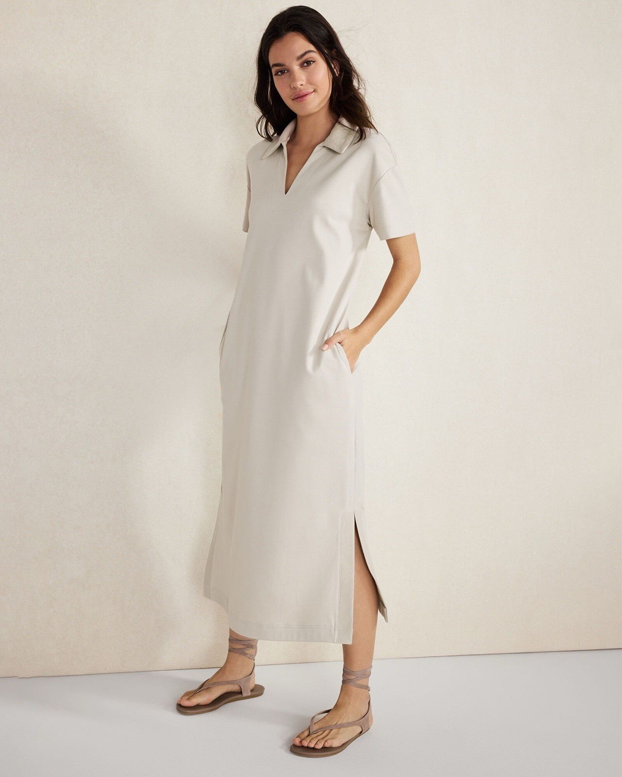 Haven Well Within Organic Cotton Interlock Collared Midi Dress Shiitake Size XXL