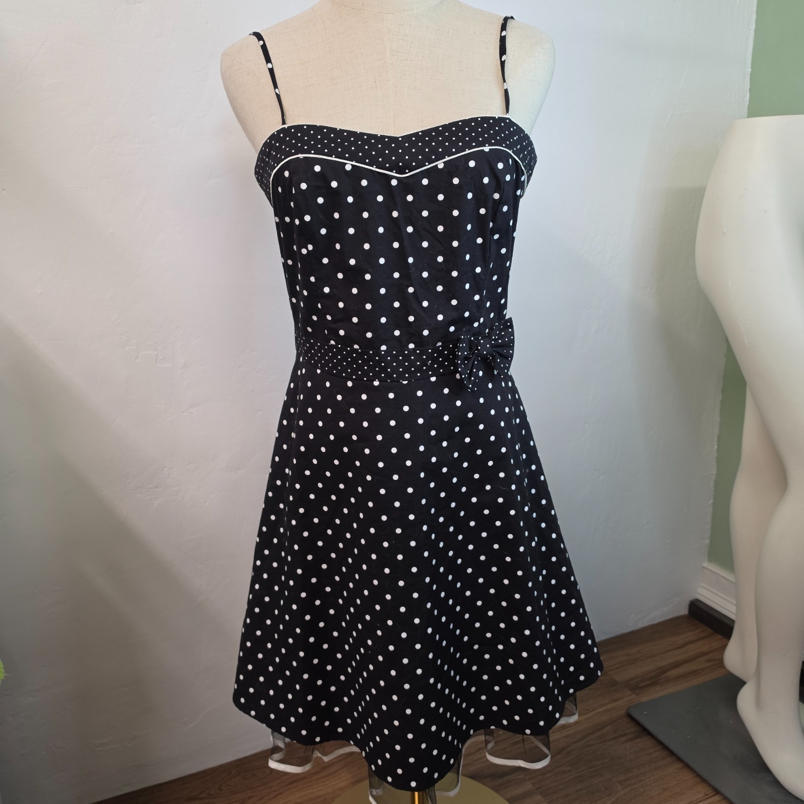 Pulse Black & White Polka Dot Spaghetti Strap Dress Size Large