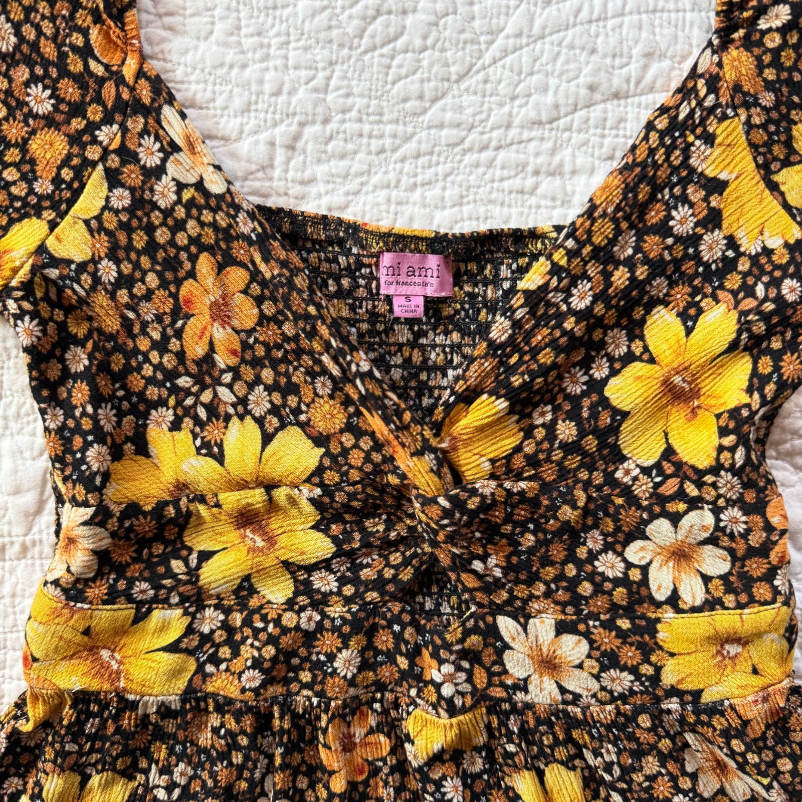 Boho-Chic 70s Hippie Floral Mini Dress Bell Sleeves Sz S Cottagecore Whimsigoth