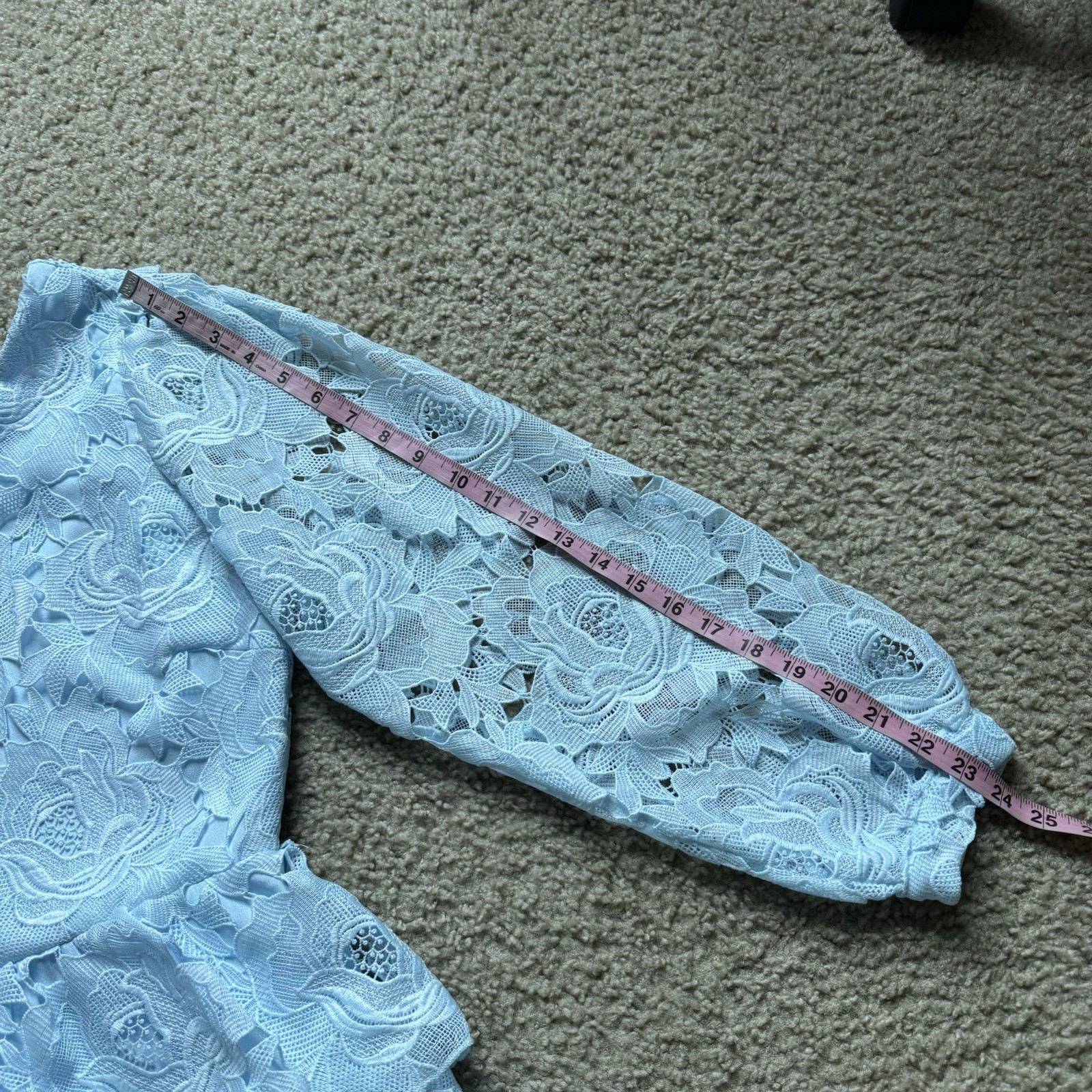 NWT Layered With Love One Sleeve Dress Sz M in Blue Sky Lace Above Knee