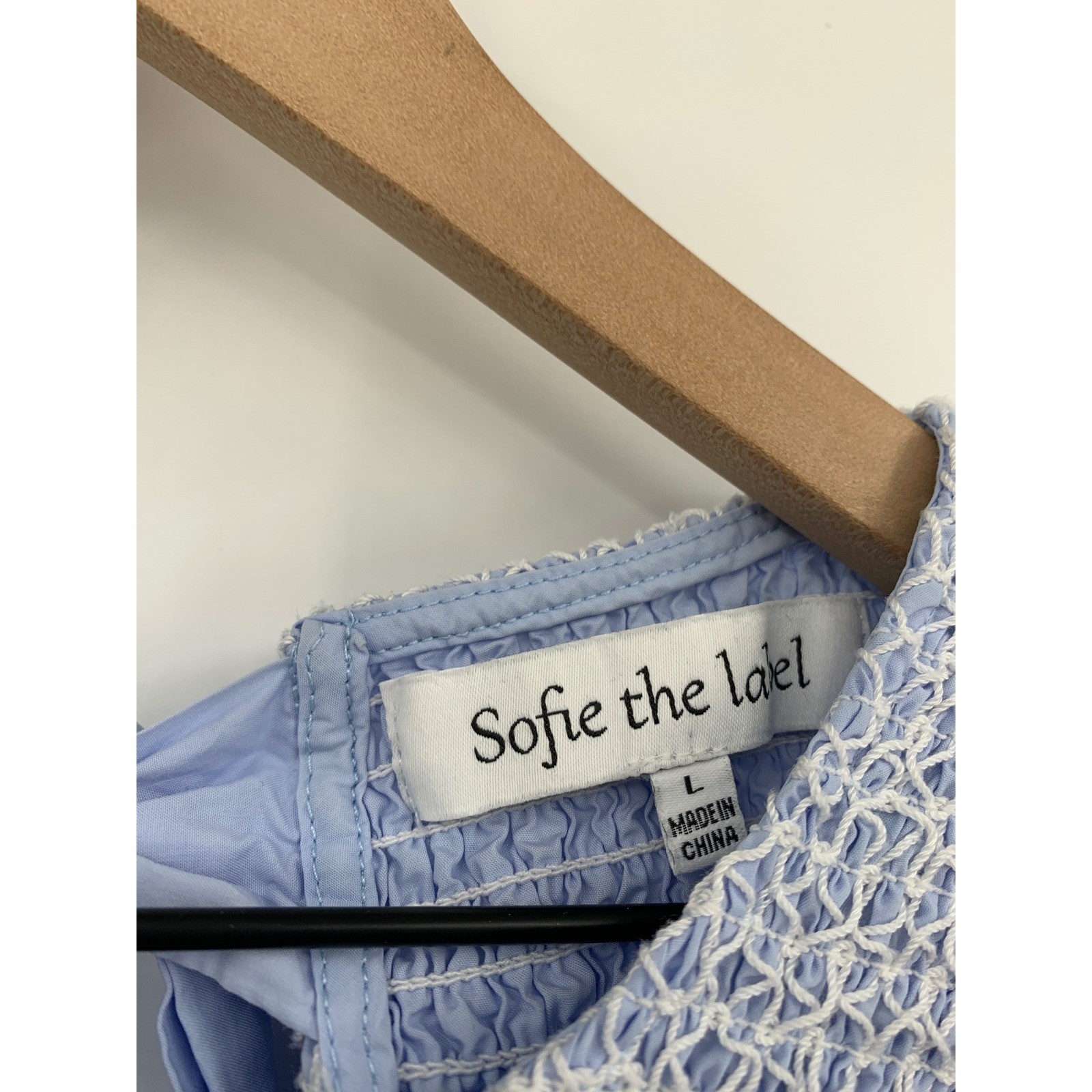 Sofie the Label Dress Womens Large Blue Smocked Puff Sleeve Tiered Back Tie Maxi