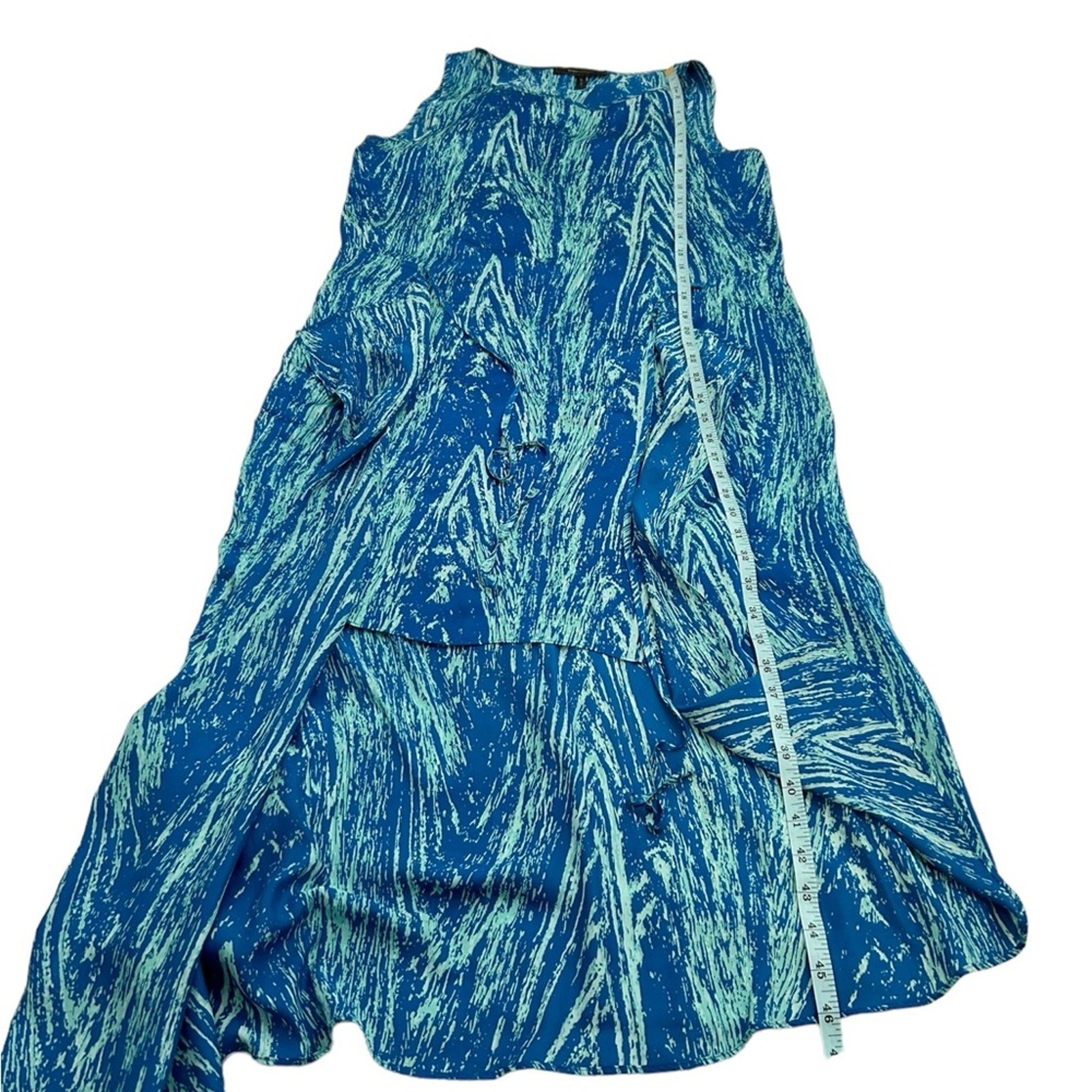 BCBGMaxAzria Small Blue Green Teal Combo Urika Tie Waist Asymmetric Dress