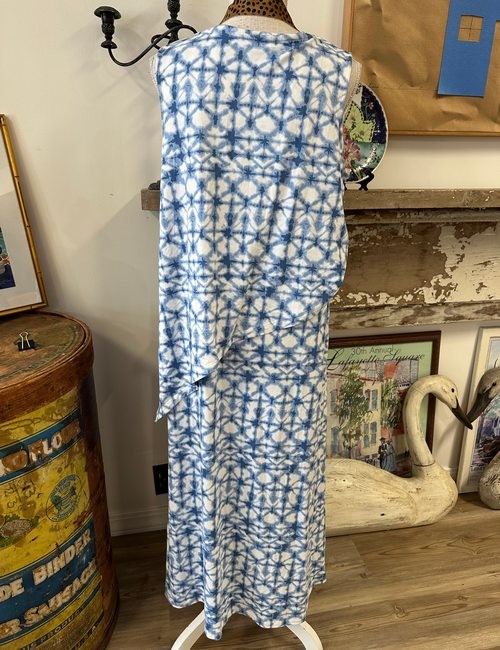 Comfort Code Cuddle Duds Dress Blue Ikat L Maxi Asymmetric Layered New