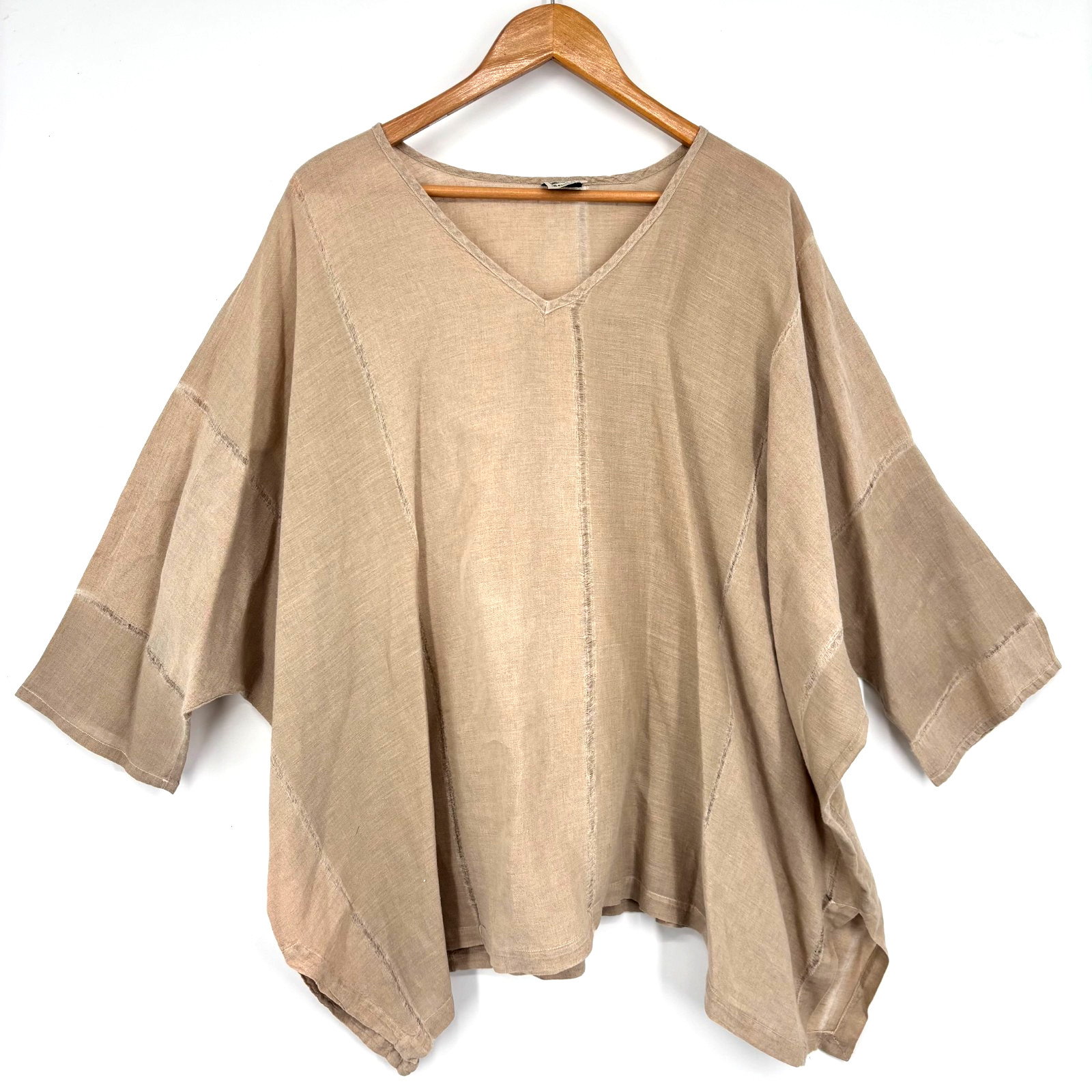 La Bottega Di Brunella Openwork Linen Oversize Tan TUNIC/TOP OS Handmade