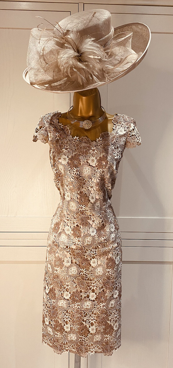 Jacques Vert Oyster Lace Overlay Dress UK 10 & Shantung Edge To Edge Jacket 12