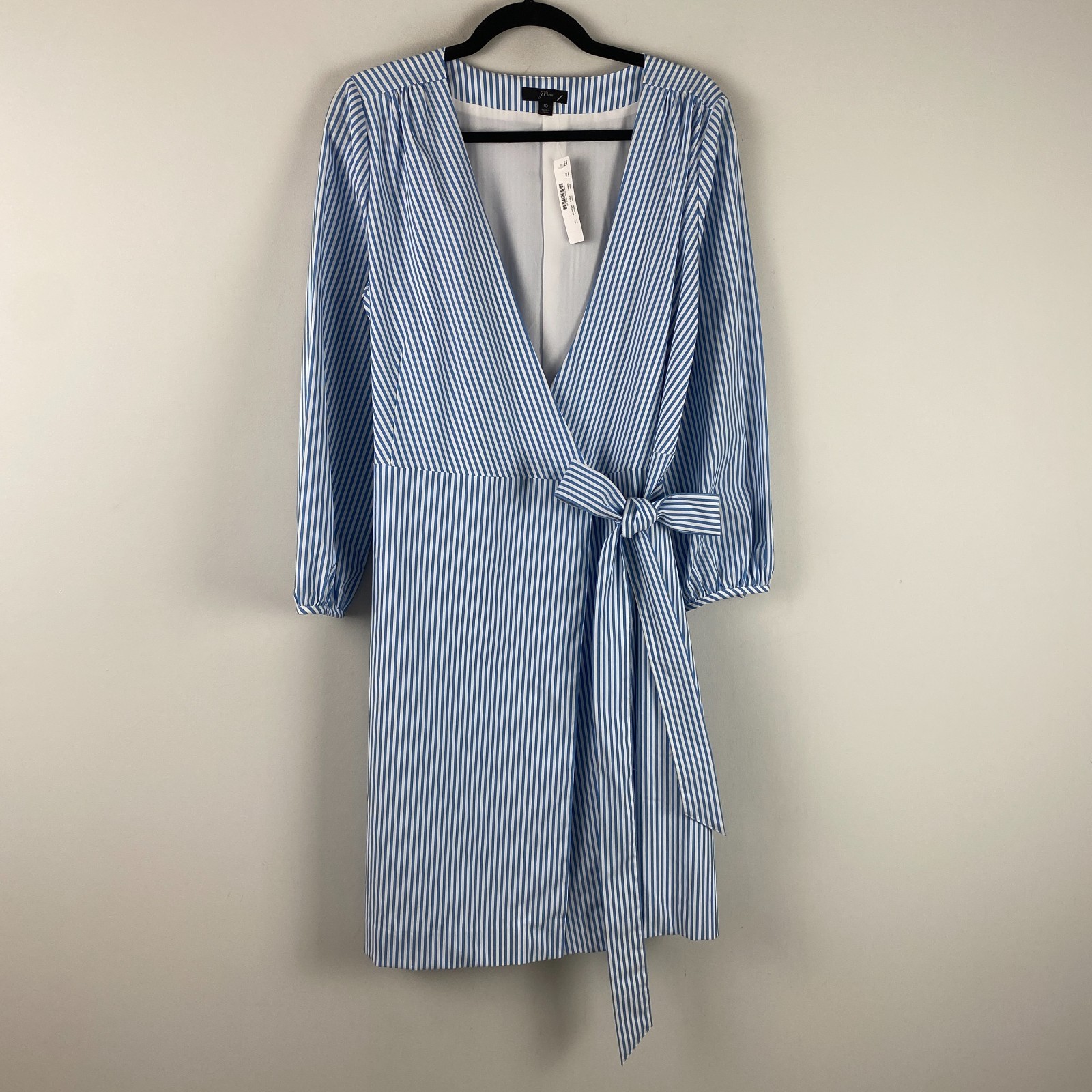 J.Crew Blue White Striped Wrap Dress Size 10 Cotton Poplin Stretch Lined