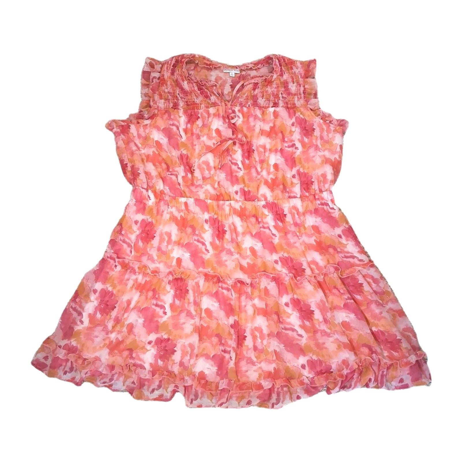 OPHELIA ROE DRESS PLUS 3X CORAL PINK FLORAL BOHO RUFFLE CHIFFON TIERED Womens