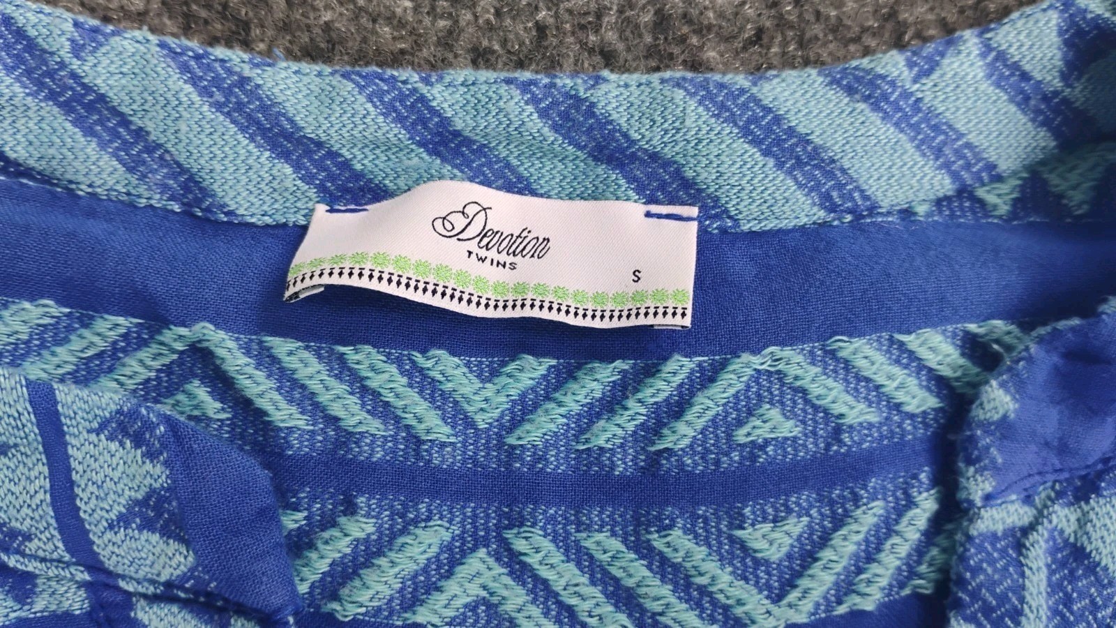 Devotion Twins Ella Dress Geometric Embroidered Blue Mini Small Excellent!