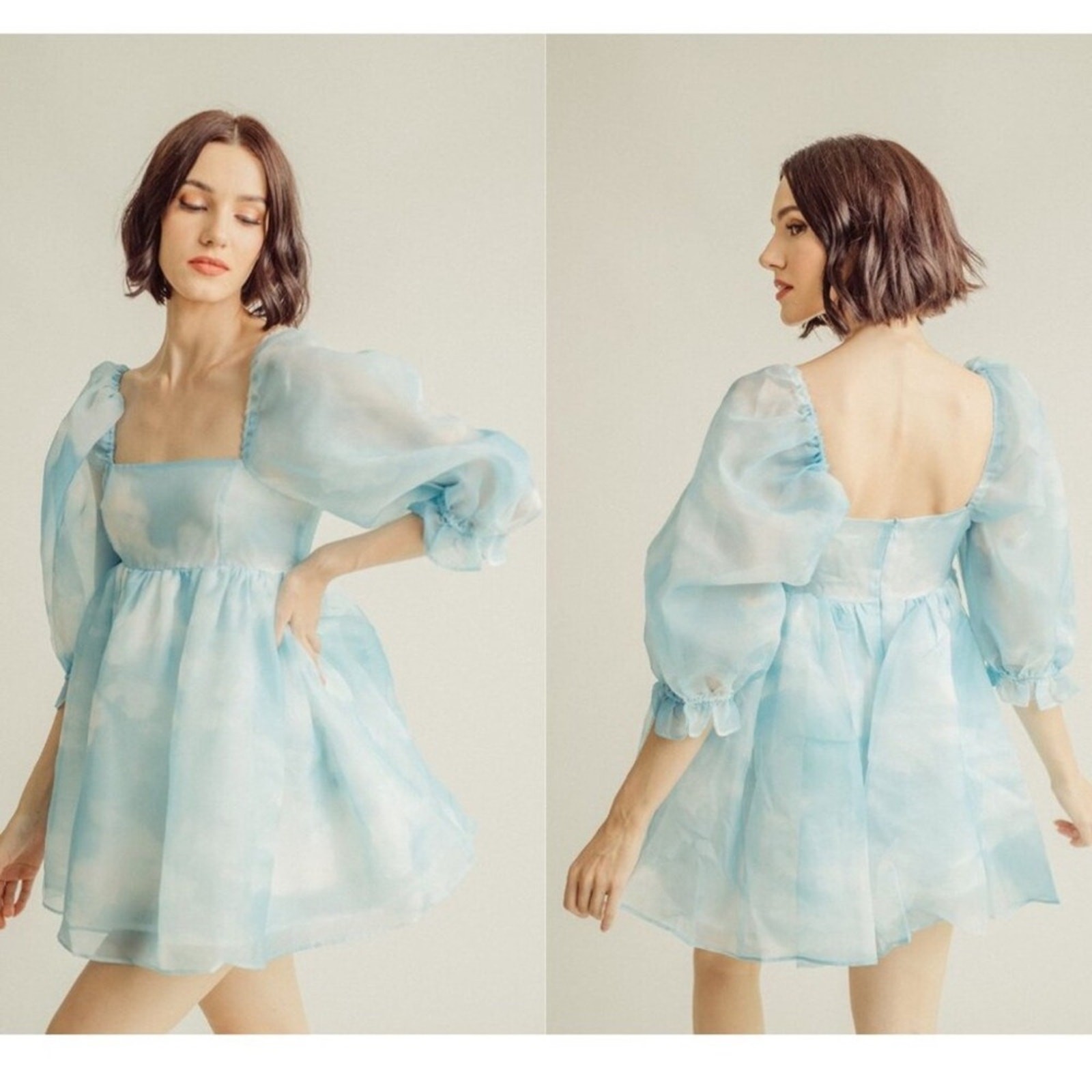 For Love Bell Tie Dye Square Neck Puff Sleeve Babydoll Mini Dress 35770