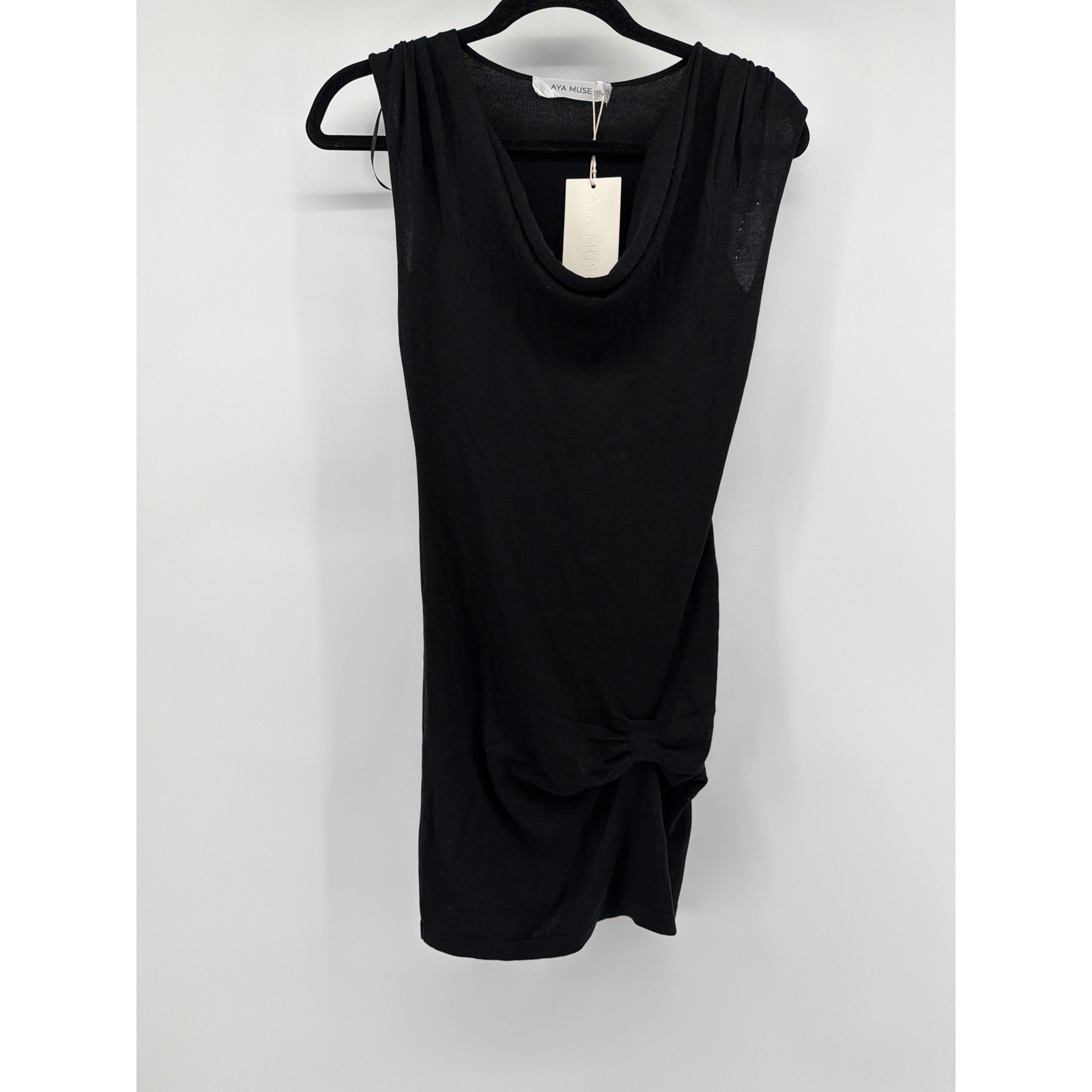 Aya Muse Black Cowl Neck Mini Dress Sleeveless Bow Detail Bodycon NWT Size S