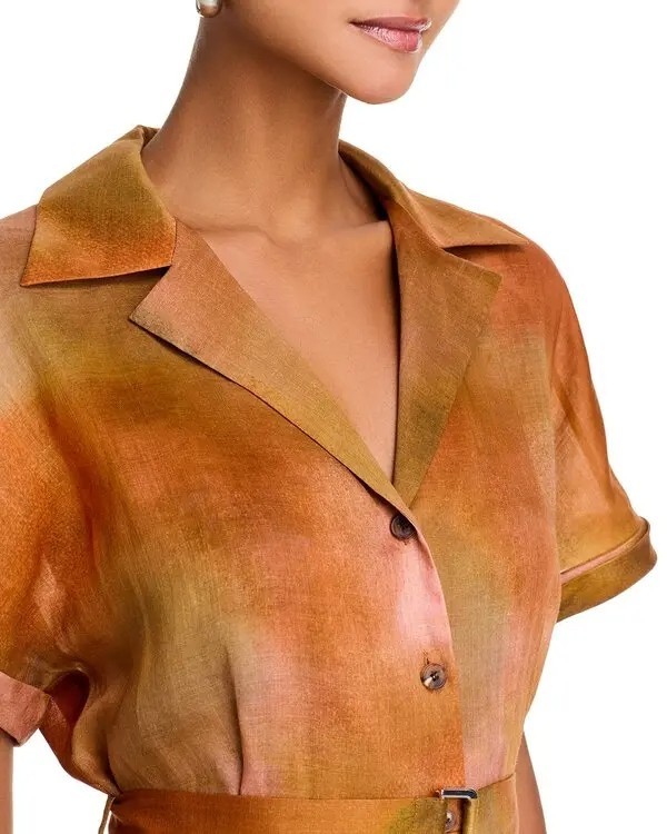 1298$ Lafayette 148 New York Notch Collar Shirt Dress Women’s Size S Rust Copper