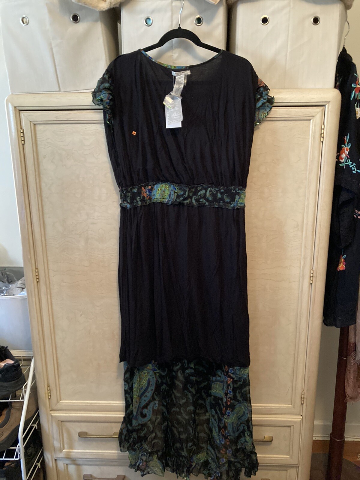 ALBERTO MAKALI NWT XL black cap sleeve dress sequins may Fit L