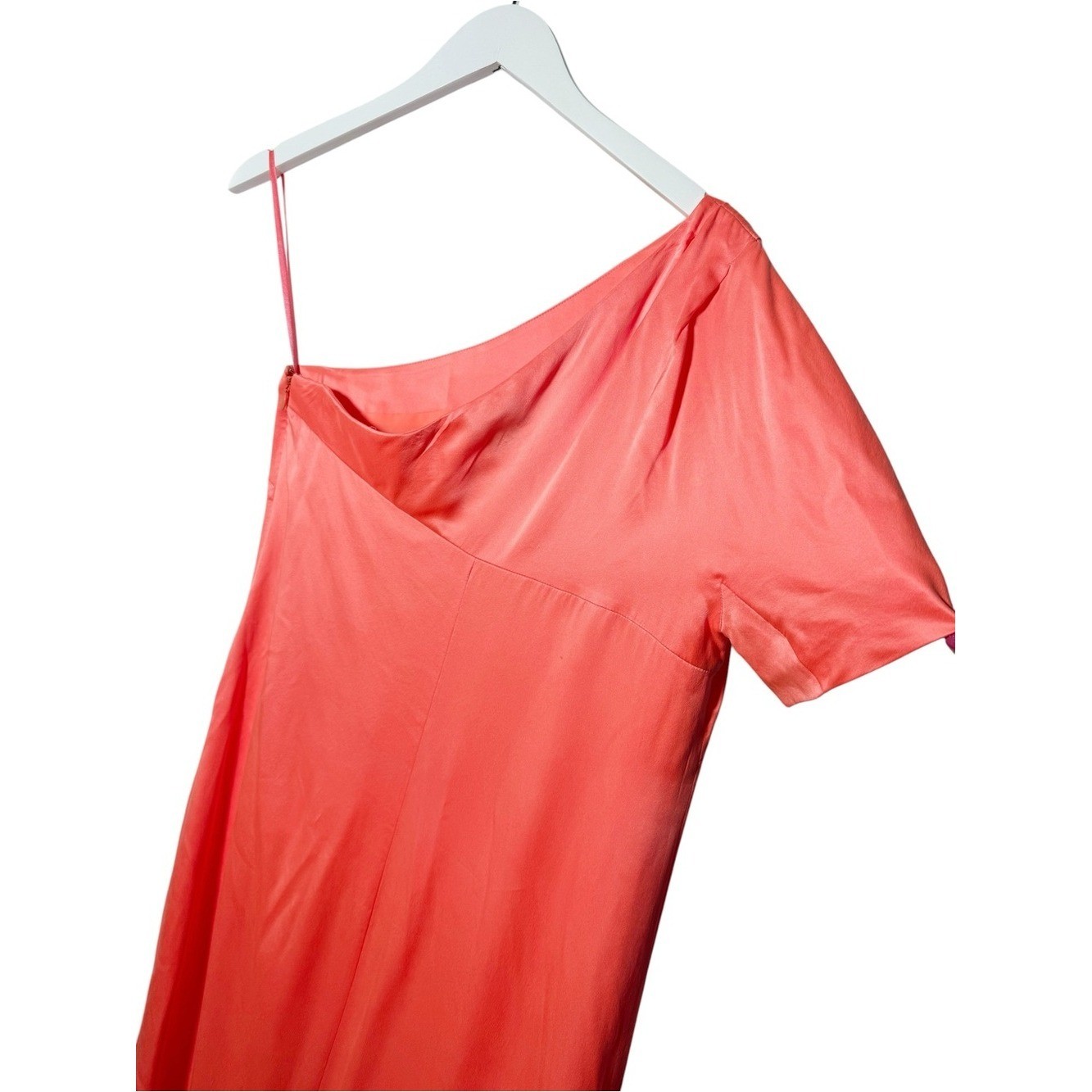 BR Monogram Silk One Shoulder Dress Neon Coral Volt Size 8