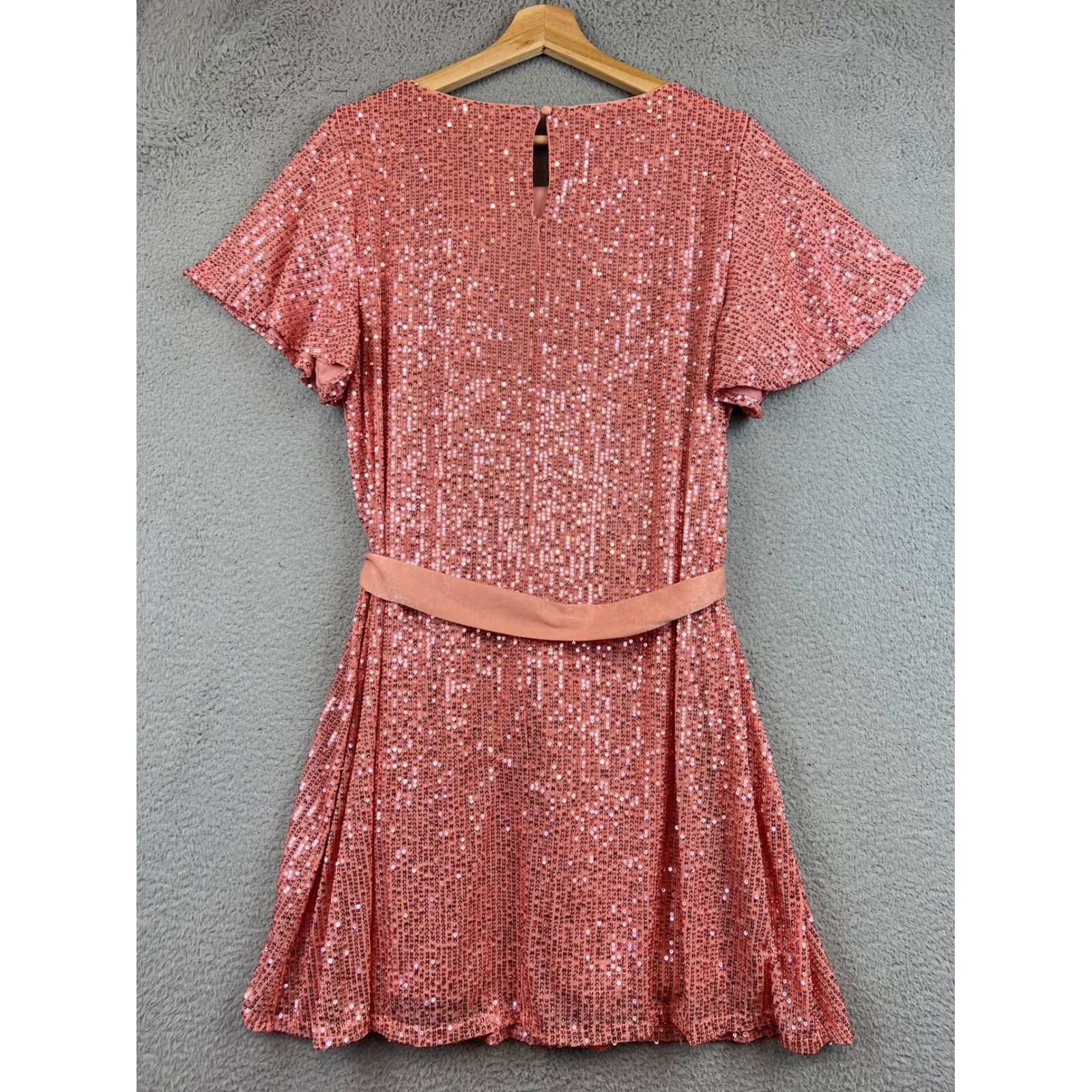LC Lauren Conrad Pink Peach Sequin Flutter Sleeve Mini Party Dress Large NEW
