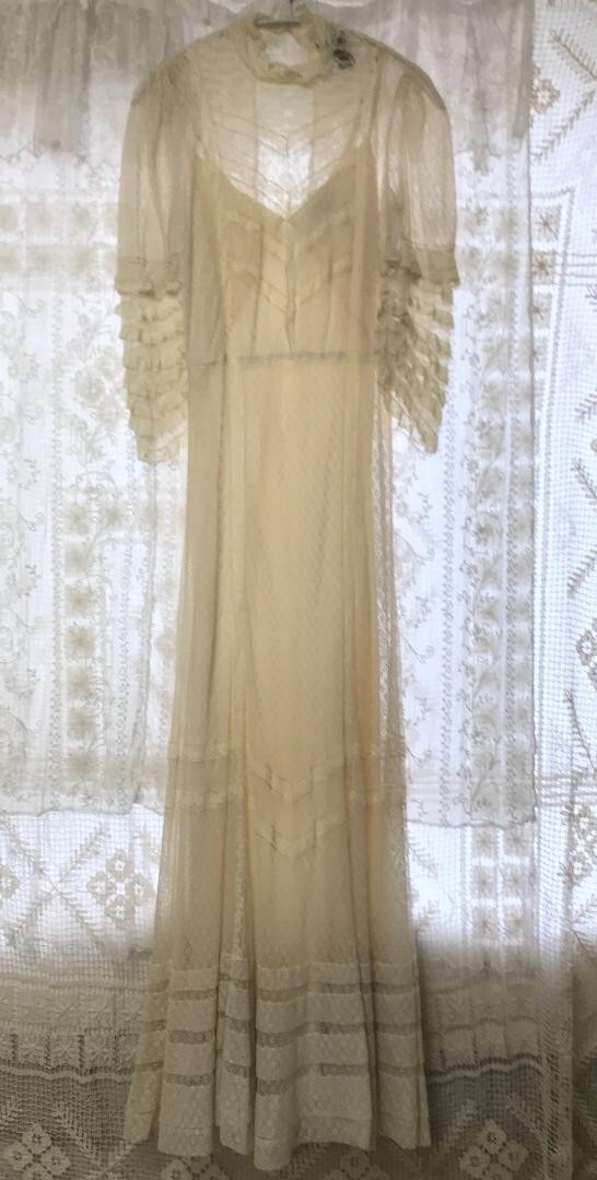 RRL RALPH LAUREN 100% Silk See-through Lace Ruffle Long Dress Women 2 Off White