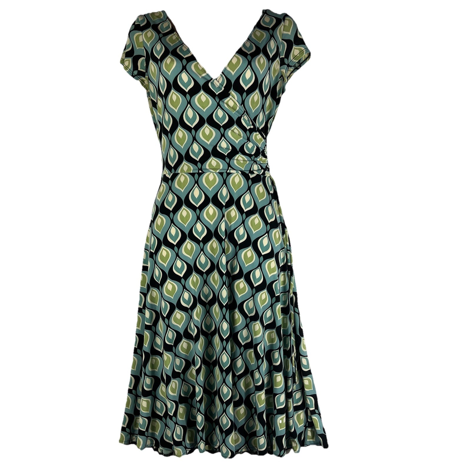 Dressbarn Dress Women’s Small Knee Length Short Sleeve Faux Wrap A-Line V Neck