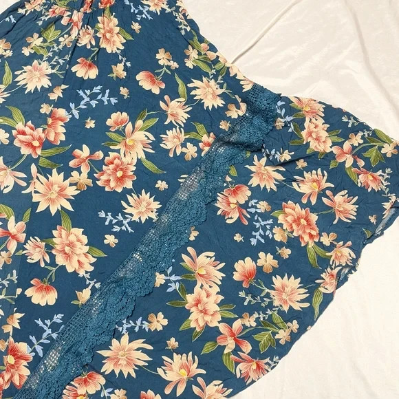 Jaase Tuscan Escape Positano Teal Boho Garden Party Flowy Floral Maxi Dress