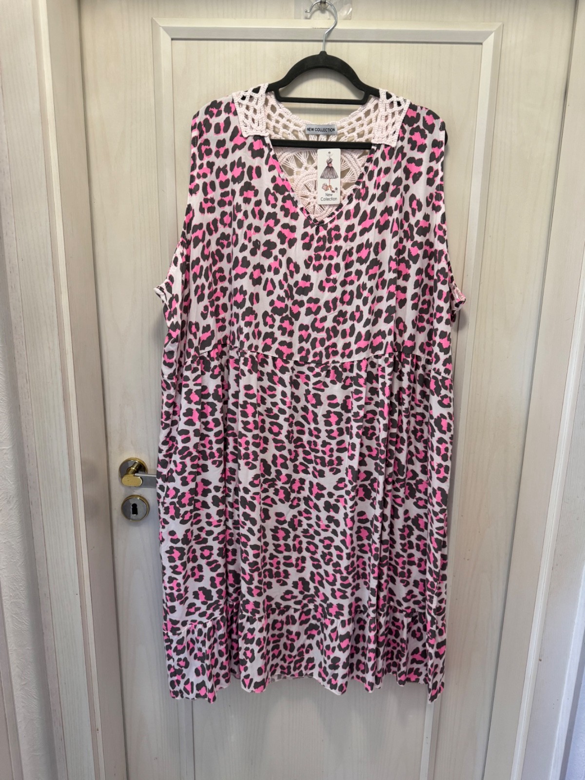 New- Midi Dress “Classic Leo Ornament” VA, Sleeveless, A-Line Grey Pink 54/56