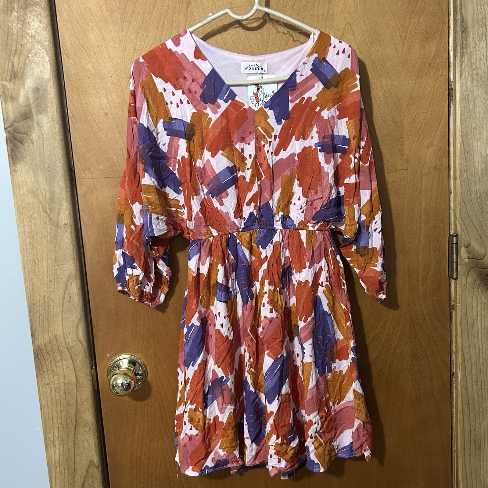 Emily Wonder The Kathleen Dress Watercolor Print Half Sleeve Women’s Sz Small