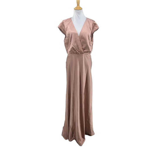 Billy J Dress Womens 14 Woodrose Selma Maxi Satin Surplice Cap Sleeve Side Zip