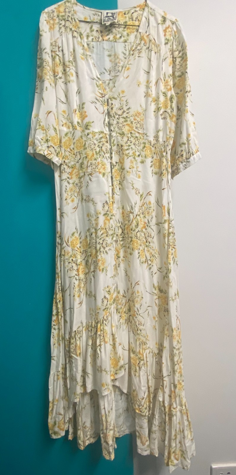 Jaase Maxi Dress Aus Size M (10/12) Yellow Floral with 3/4 Sleeves