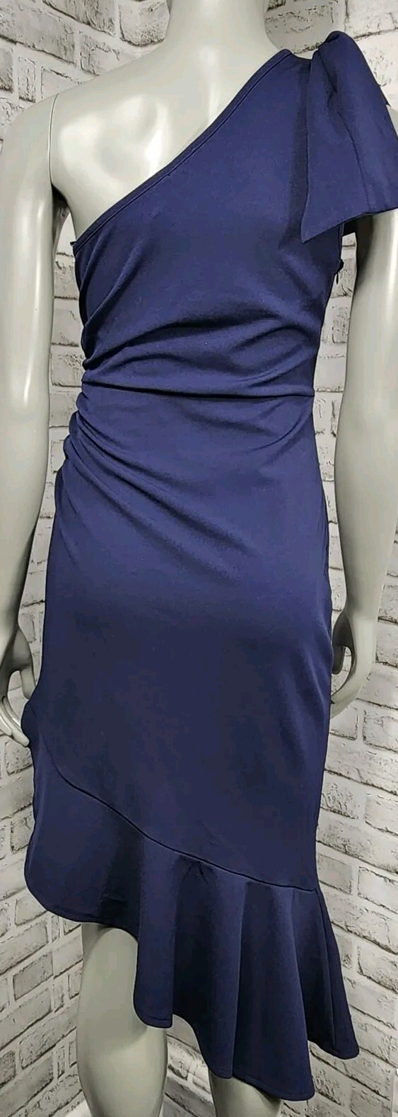 Anrabess One Shoulder Midi Dress Size Medium Navy Blue Mermaid Hem NWT