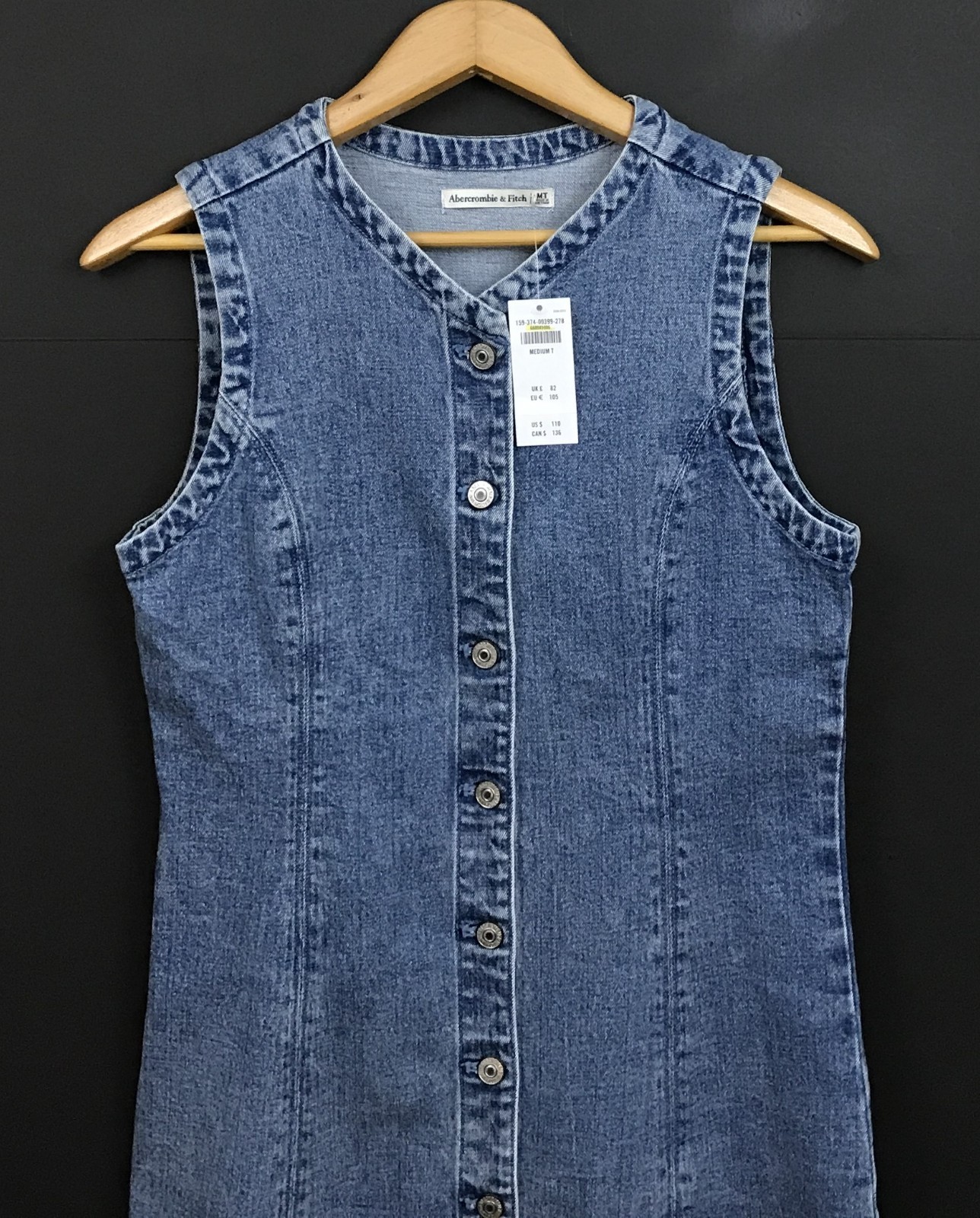NWT Abercrombie & Fitch A&F Mara Vest Midi Dress Sleeveless Blue Denim M Tall