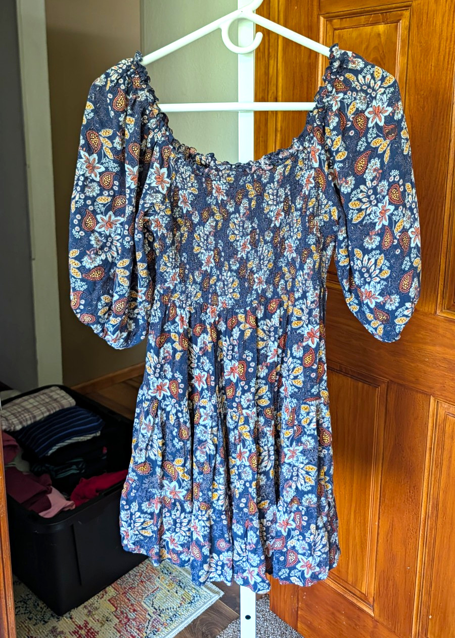 Angie Blue Floral Smocked Square Neck Puff Sleeve Short Dress Women’s S