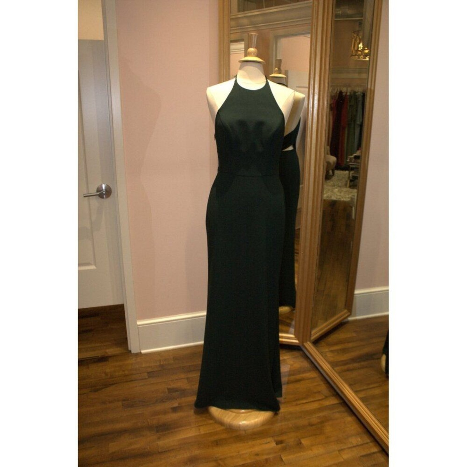 Deep Green Low Twist Back Detail Stretch Crepe Halter Dress Bari Jay 1961